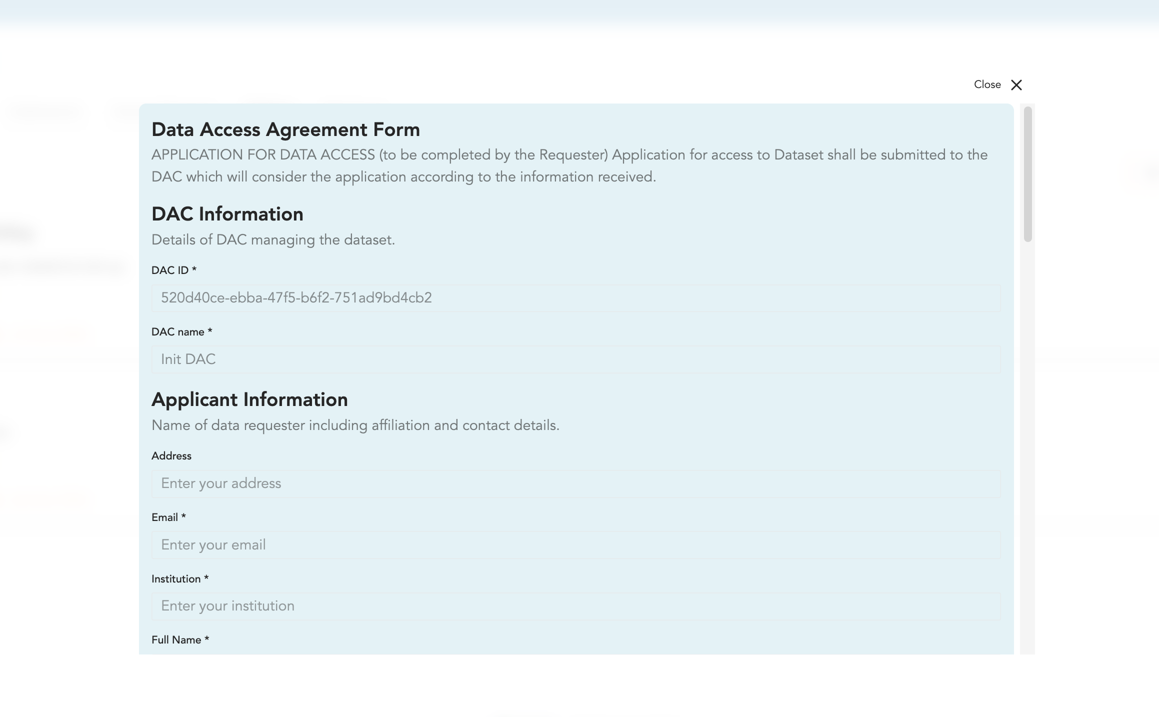 Data Access Agreement adapted to DAC