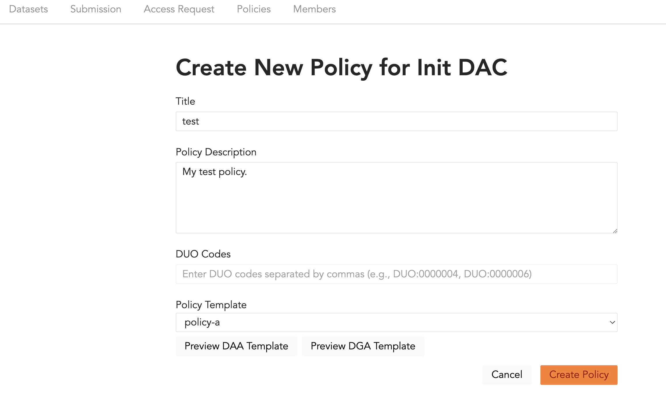 Create Policy for a DAC