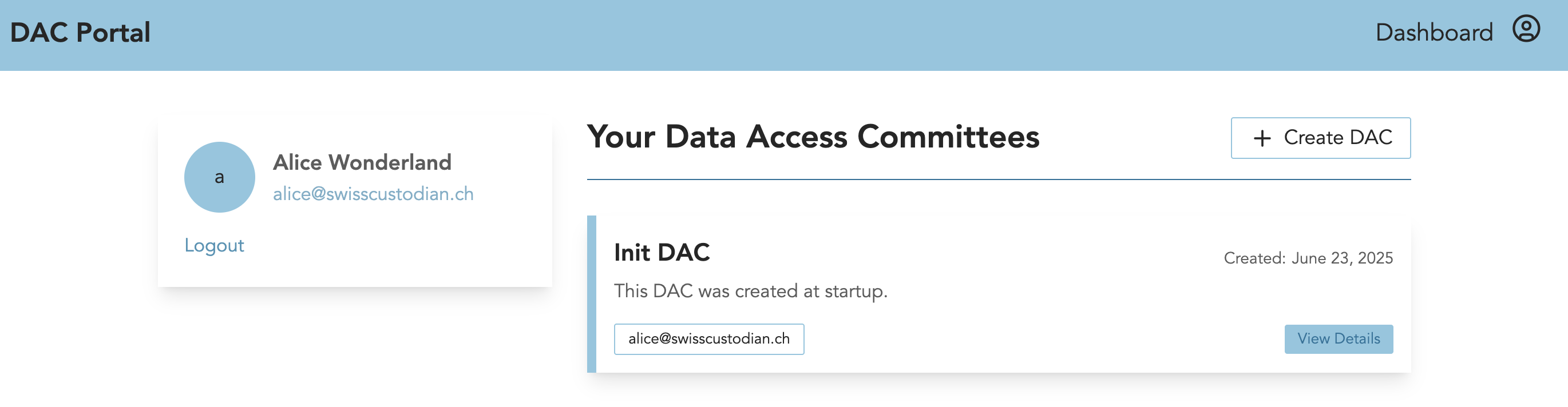 DAC portal dashboard